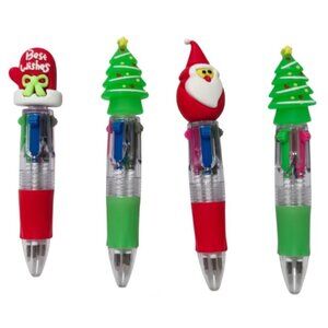 4Pc Mini 4-Color Click Switchable Christmas Ballpoint Pens(Red/Green/Blue/Pink)